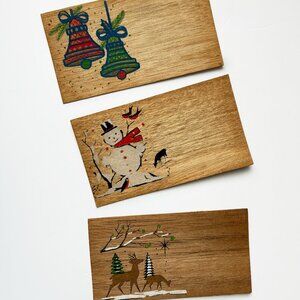 Vintage Wood Veneer Holiday Greeting Postcards